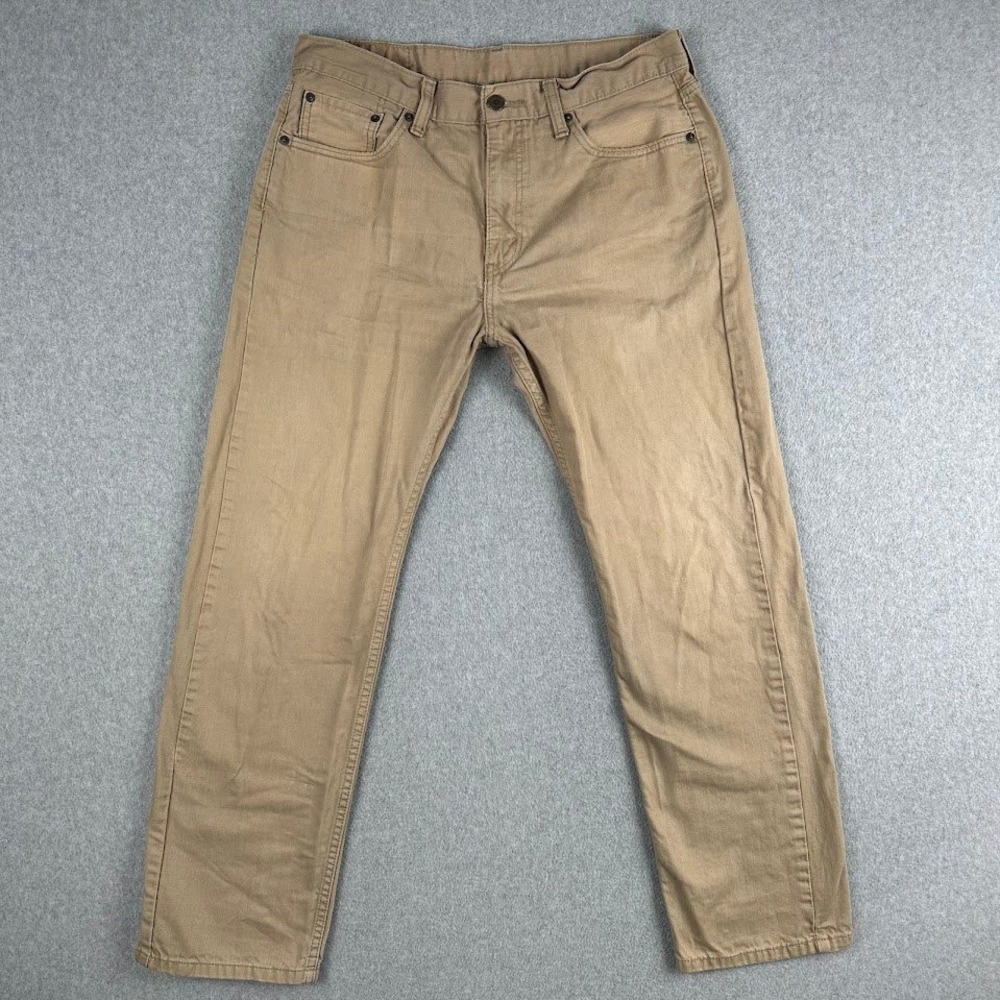 Levi 's 505 Jeans Mens 33x32 Khaki Straight Leg Denim Tan Causal Buisness